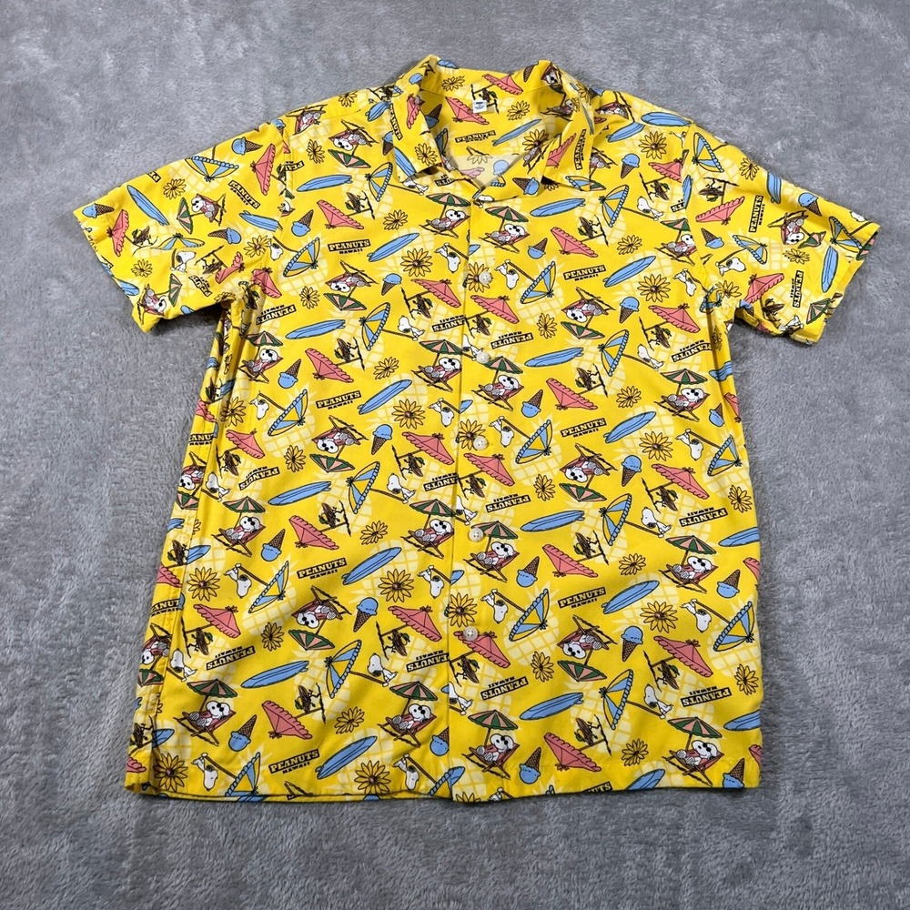 Uniqlo Peanuts Snoopy Shirt Size 13 Boys Yellow Beach Summer Collared Button Up